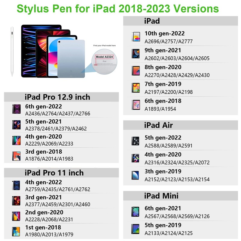 Stylus Pen for 2018-2023 with Palm Rejection, Magnetic Stylus Pen,