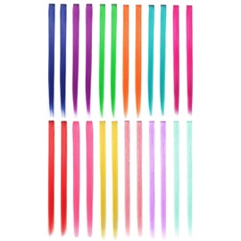 LiaSun 24Pcs/set 12 Colors Straight Highlight Clip in Hair Extensions 20 Inch Colored Party Hair Pieces for Grils Women (24Pcs Multicolor)