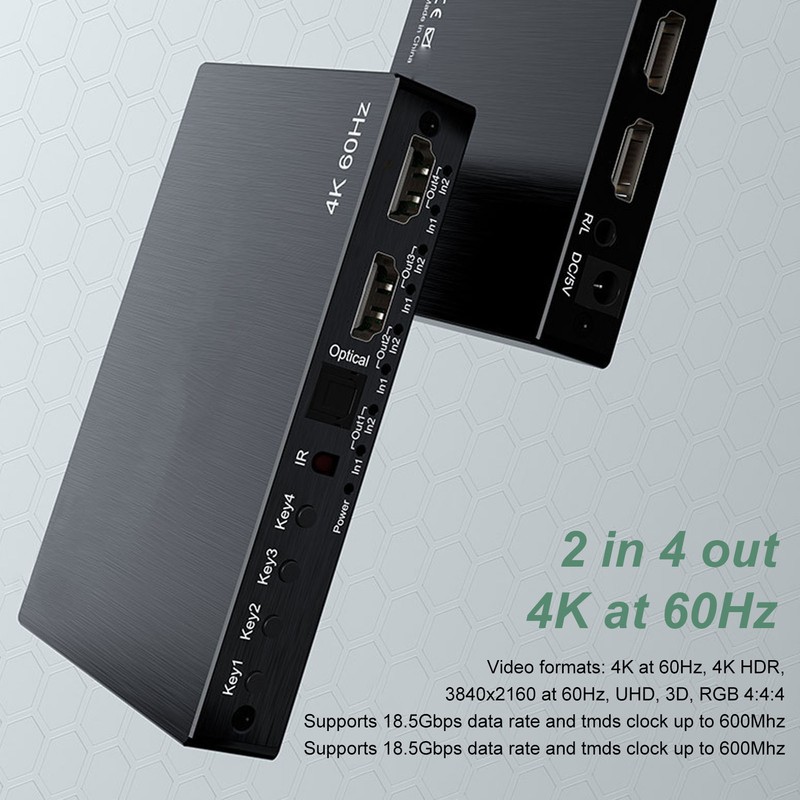 4K HD Multimedia Interface Switch Splitter 2 in 4 Out