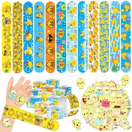 Yizeda 86PCS Duck Party Favors 36PCS Slap Bracelets 50PCS Temporary Tattoos Duck Birthday Party Supplies Decorations for kids&teens Gifts Teacher Classroom School Favors Prizes Exchanging Gifts