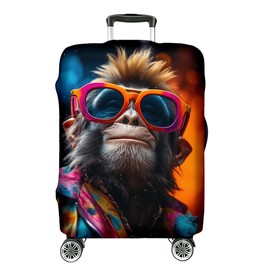 Ferocity Suitcase Cover, Travel Suitcase Cover, Elastic, Washable, Suitcase Protective Cover, Suitcase Cover, Small S, Medium M or Large L, Fantasy Animal Motifs [083], Sunglasses Monkey, L, Suitcase