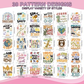 Wxiben Dtf Transfers Ready to Press - 30 Pcs Christian Baby Iron on Transfers Baby Shower Iron on Patches Cute Animal Heat Transfer Vinyl Decals Stickers for Clothing T-Shirts Bag Bodysuit DIY Crafts