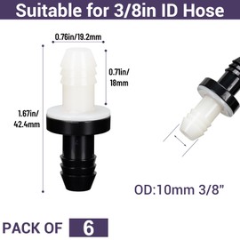 3/8" (10mm) One Way Inline Check Valve Plug-in Barb Non Return Valve ABS Plastic Water Air Systems Stop Check Valve for Liquids 6PCS