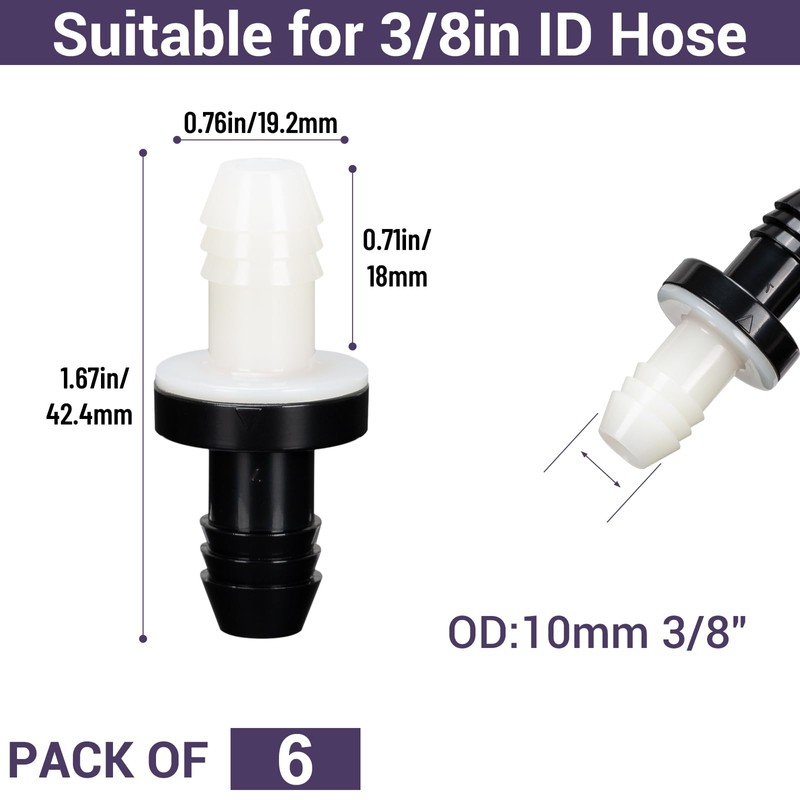 3/8" (10mm) One Way Inline Check Valve Plug-in Barb Non