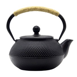 SECHUDO Japanese Tetsubin Cast Iron Teapot Tea Kettle pot with Stainless Steel Infuser for Stovetop Safe Coated with Enameled Interior (Black, 27.1oz)