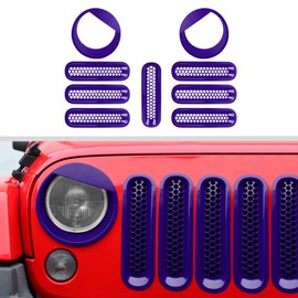 JWWY Front Grille Insert Radiator Grille Grillwork Surround Assembly Inserts Headlight Headlamp Cover Trim Set Fit for 2007-2017 Jeep Wrangler JK JKU Exterior Accessories 9pcs Purple