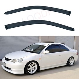 LQQDP Set of 2 Front JDM Smoke Sun/Rain Guard Outside Mount Tape-On Acrylic Window Visors For 01-05 Honda Civic 2-Door Coupe