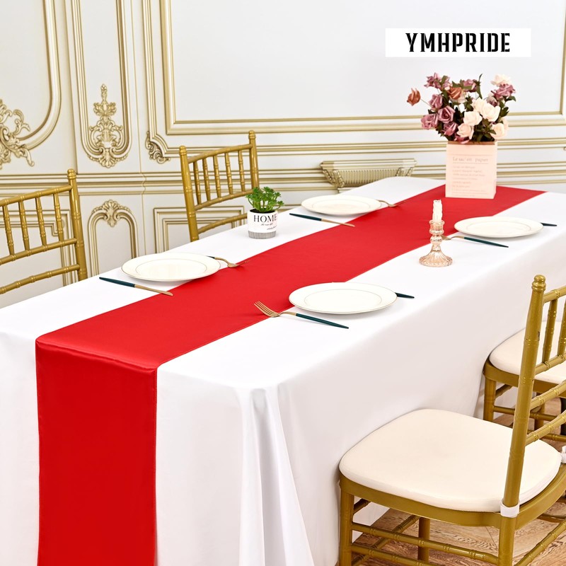 YMHPRIDE 10 Pack Red Table Runner Satin Table Runner, 12x72