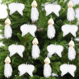 Pack of 16 Angel Wings Christmas Tree, Angel Wings Decoration, Christmas Tree Decoration, White, Christmas Angel Wings Pendant, Feathers Decoration Wings Ornament for Christmas Party Decoration, DIY