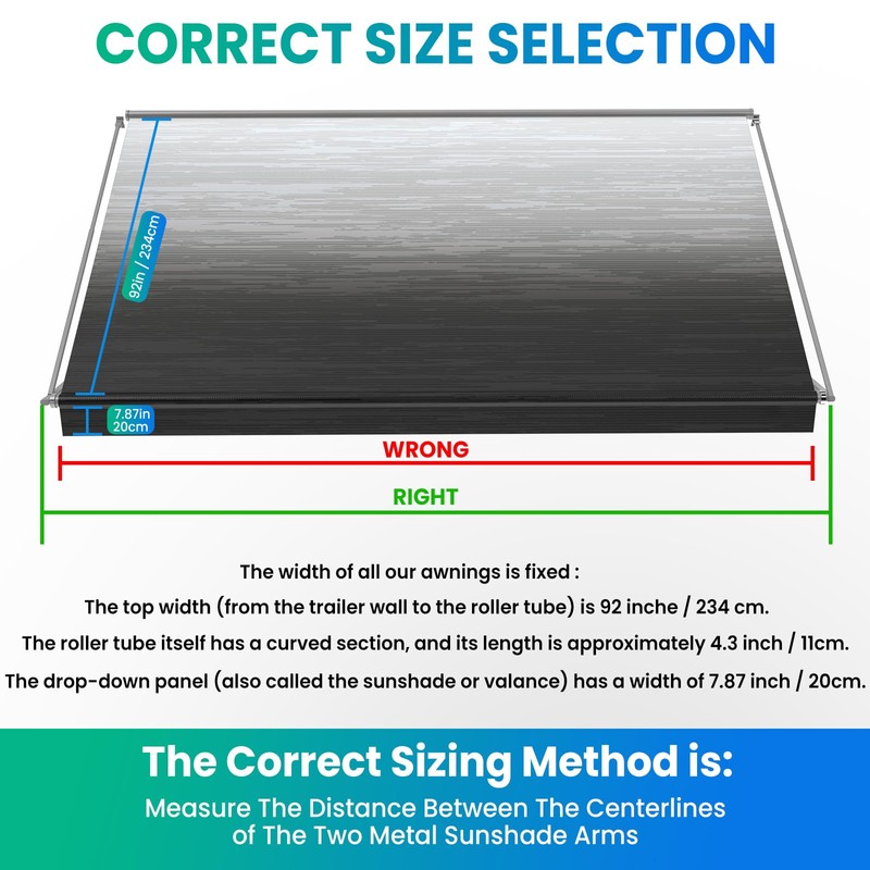 Maxztill RV Awning Fabric Replacement 16FT(Fabric 15'2") Black Fade