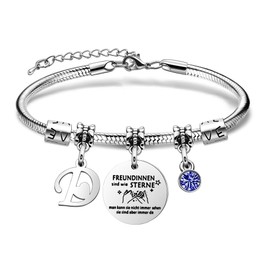 SAMORION Friendship Bracelets Initial Letter Bracelets Gift for Women Best Friends Royal Blue Crystal Delicate Jewellery for Her, Stainless Steel