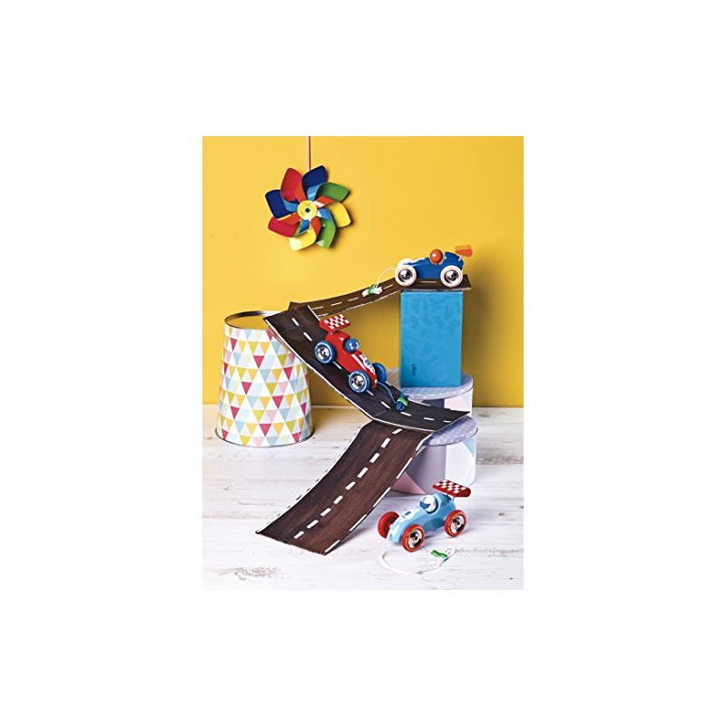 Vilac 2309B Pull Along Racing Car, Turquoise and Red, Multi-Color