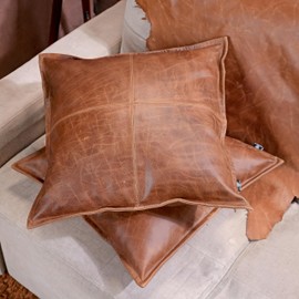 QAWACH Lambskin Leather Pillow Cover - Sofa Cushion Case - Decorative Throw Covers for Living Room or Bedroom, 22 x 22 Inches - Cognac Box Pack of 2