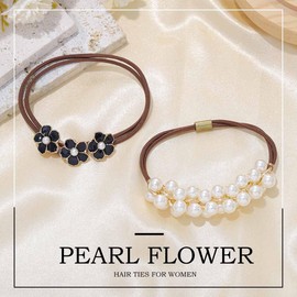 Firuilo Pearl Scrunchies Hair Ties Flower Hair Scrunchies Fashion Fancy Ponytail Holder Hair Accessories for Women (2Pcs)