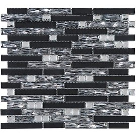 Stone Tile Mosaics Luxury Diamond Glass Mosaic Tile Series for Bathroom Walls, Kitchen Backsplashes (1 Sheet, Black with Gray)