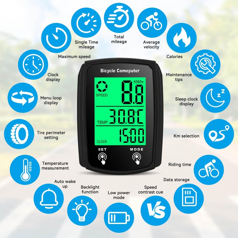 Bike Computer Wired, Bicycle Odometer Wired MPH KM/H Bike Speedometer