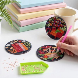 8 Pack Bookshelf Diamond Art Coasters with Holder