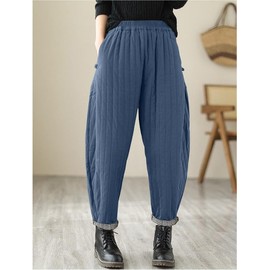 TBA Winter Pants for Women Warm Down Cotton Pant Thicker Padded Quilted Sweatpants Loose Fit Wide Leg Trousers with Pockets Denim Blue