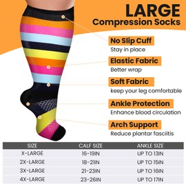 Croknit 8 Pairs Plus Size Compression Socks for Women Men Wide Calf Extra Large Size Knee Support Socks for Circulation (Cute Style,3x-large)