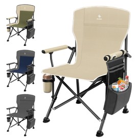 JKLESA XL Heavy-Duty Camping Chair 396-lb Capacity – Oversized Padded Seat with Cup Holder & Cooler Pocket, 1680D Oxford Fabric, Portable Folding Chair for Camping, Fishing, Tailgating Desert Taupe