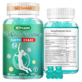 IIEltruiom Liposomal Calcium,1000mg Calcium with Vitamin D3 & K2 for for Muscle & Immune Support, Calcium Chews for Bone Health,Sugar Free, 60 Chews