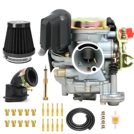 GY6 50CC Carburetor PD18J Carb Engine 4 Stroke High Performance 139QMB Carburetor for 49cc 50cc Scooter Moped with Intake Manifold +Air Filter + Main Jet Slow Jet Kit