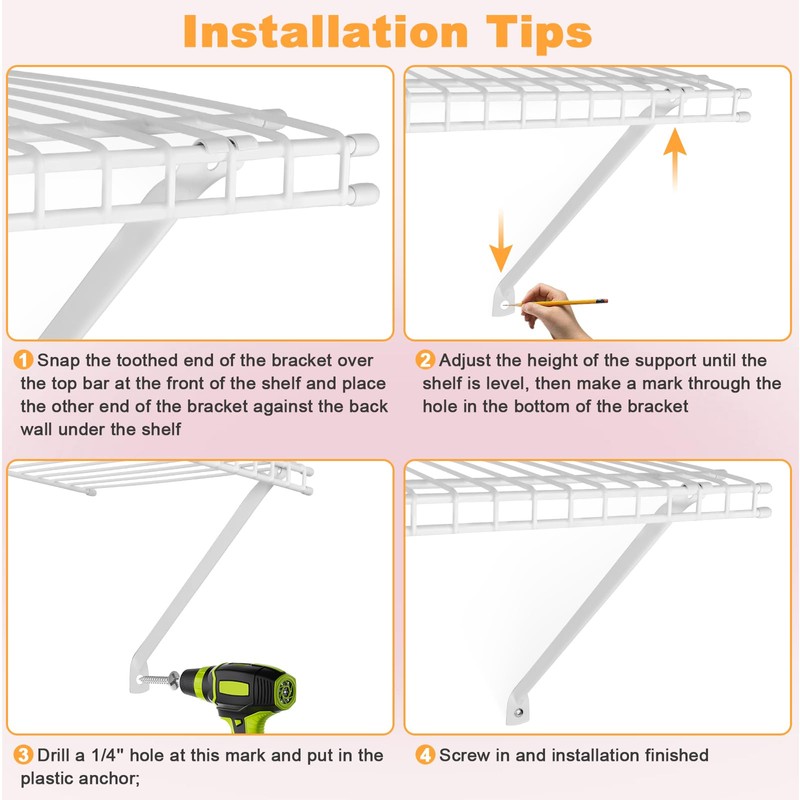 2 Packs Support Brackets for Wire Shelving,12 Inch Wire Shelf