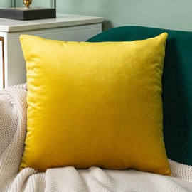 Seechoo Velvet Cushion Covers, Set of 2, 45cm x 45cm, 18x18 Inch, 17 Colours, Extra Soft Plush, Decorative, Invisible Zipper (Mustard)