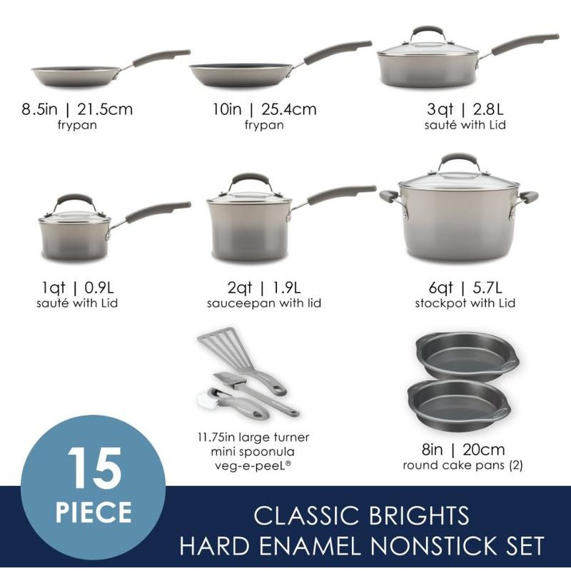 Rachael Ray 15 Piece Hard Enamel Nonstick Pots and Pans