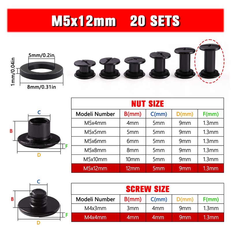 YIXISI 20 Set M5x12mm Chicago Binding Screws Kit, Book Binding