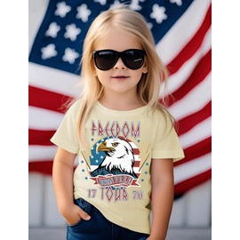 JNC 4th of July Shirts for Girls Kids American Flag T-Shirt Freedom Eagle Graphic Toddler Patriotic Tee Clothes 2025 Beige (7-8 Years)