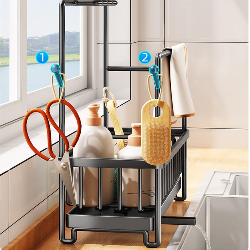 Wotendy Kitchen Sink Caddy with Drain Pan, Sponge Holder for