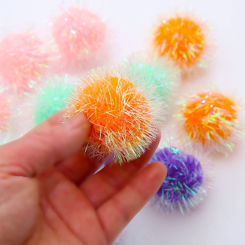 Osvela Cat Pom Pom Sparkle Fuzzy Balls 2 Inches Interactive