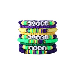 Nexoluxa Mardi Gras Bracelets Surfer Heishi Bracelets for Women Stackable Disc Clay Beaded Stretch Bracelet Boho Summer Beach Elastic Friendship Bracelets Jewelry, Adjustable, Resin, no gemstone