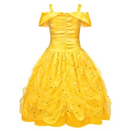 AmzBarley Belle Costume Dress up for Girls Princess Party Dresses Kids Cosplay Fancy Dress Birthday Outfits Yellow 3-4 Years