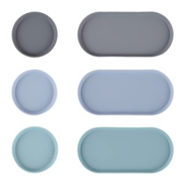 Blue Ginkgo Mini Silicone Trays – Set of 6 Easy-Clean Organizers for Bathroom, Kitchen, Desk, Vanity, and Cosmetics (Blue, Mint, Gray)