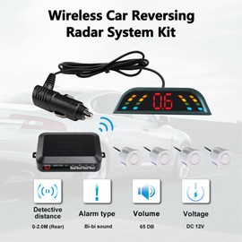 Riloer Car Parking Reversing Buzzer, LED Monitor Parking Alarm Assistance System, Car Reversing Radar System Set 4 Rear Radar, White