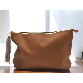 Lancôme Lancome Brown Faux Leather Makeup Beauty Cosmetic Travel Case Bag Pouch wTassel