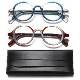 YTDBNS Gafas De Lectura Redondas Retro Para Hombre Y Mujer, Diseño Elegante De Montura De Color, Bloqueo De Luz Azul, Bisagras De Resorte, Antifatiga Visual, 3.25