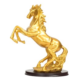YANTIANCAI Standing Horse Statue, 12.6 Inch Gold Resin Sculpture, Fighting Horse Figurine, Home Office Tabletop Decor (Golden)