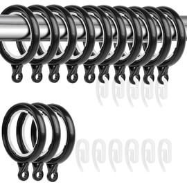 40 Pack Curtain Rings and Hooks, Black 36mm Hanging Rings Hooks Plastic Black Curtain Rings with Hooks for Hanging Curtains Drape Sliding Eyelet Rings