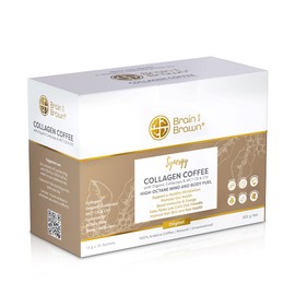 Brain and Brawn Synergy Collagen Coffee (20 x 15g sachet) with Organic Cordyceps and Collagen Peptides for Skin, Hair and Nail Health, MCT Oil, Organic Cordyceps and Acacia Fibre, 100% Arabica Coffee, unsweetened, all-in-one beauty Coffee 300g (20 Serves
