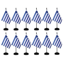 Greece Flags Greek Desk Flags Set Small Mini Greece Flags Table Flag with 13" Black Pole, Black Base and Spear Top, Miniature Greek Deluxe Desktop Flag, Home Decoration, Office Decoration, Festival