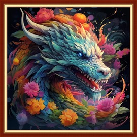 Funxvoot Stamped Cross Stitch Kits Beginners Full Range of Embroidery Kits for Adults 11CT Embroidery Patterns Needlepoint Kits Printed Cross Stitch Kits- (Rainbow Dragon 18x18 inchs)