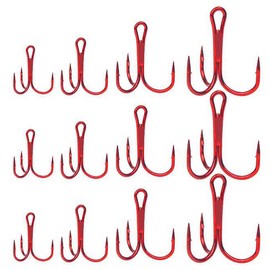 Treble Fishing Hooks, 80PCS Small Round Bend Triple Hard Lure Fishhook, Triplet Treble Round Bend Fishhook, Treble Hook 2# 4# 6# 8# For Hard Bait Lures Saltwater Freshwater (Red)
