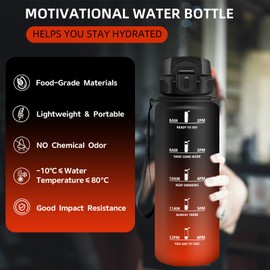 Drinking Bottle, Water Bottle, 1.5 Litres, Sports Water Bottle with Filter, Hiking Water Bottle with Time Marking, Can Be Carried, Adult Water Bottle for Fitness, Camping, Outdoor