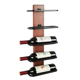 AIYMO Wall Mounted Wine Rack Solid Wood Back Metal Wine Rack 5 Bottles, X-Large