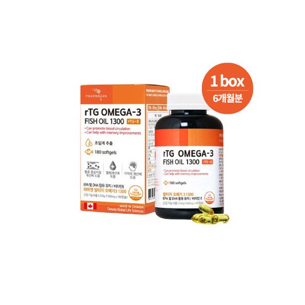Pharmagen Canadian low-temperature supercritical Altige Omega 3 1300mg Vitamin E 180 capsules x 1 box (6 months supply) / 파마젠 캐나다산 저온 초임계 알티지 오메가3 1300mg 비타민E 180캡슐 X 1박스 (6개월분)