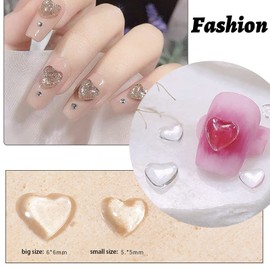 3D Heart Nail Art Charms, 200 Pieces, Cute Clear Acrylic Heart Nail Charms, Flatback Heart Nail Rhinestones Gems, 5 mm, 6 mm Resin Nail Jewellery Decorations for Women, Girls, DIY Manicure Accessories