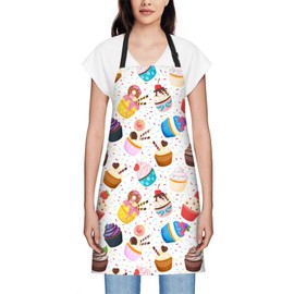 oFloral Sweet Cupcake Apron Adjustable Apron Cooking Kitchen Chef Women Men Aprons for Home Kitchen, Restaurant, Coffee House, Baking Gardening BBQ